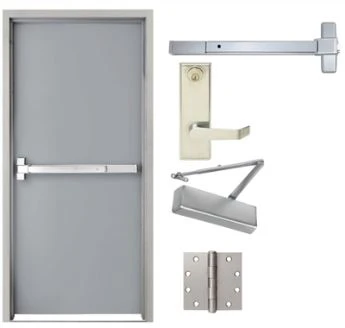 Kommersiell stålsäkerhetsdörr och ram, 30 i x 70 in, brandklassad, grå höger